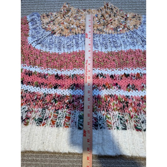 Anthropologie Chunky Knit Striped Sweater Wool Alpaca Blend Pink Blue XS - Picture 10 of 10